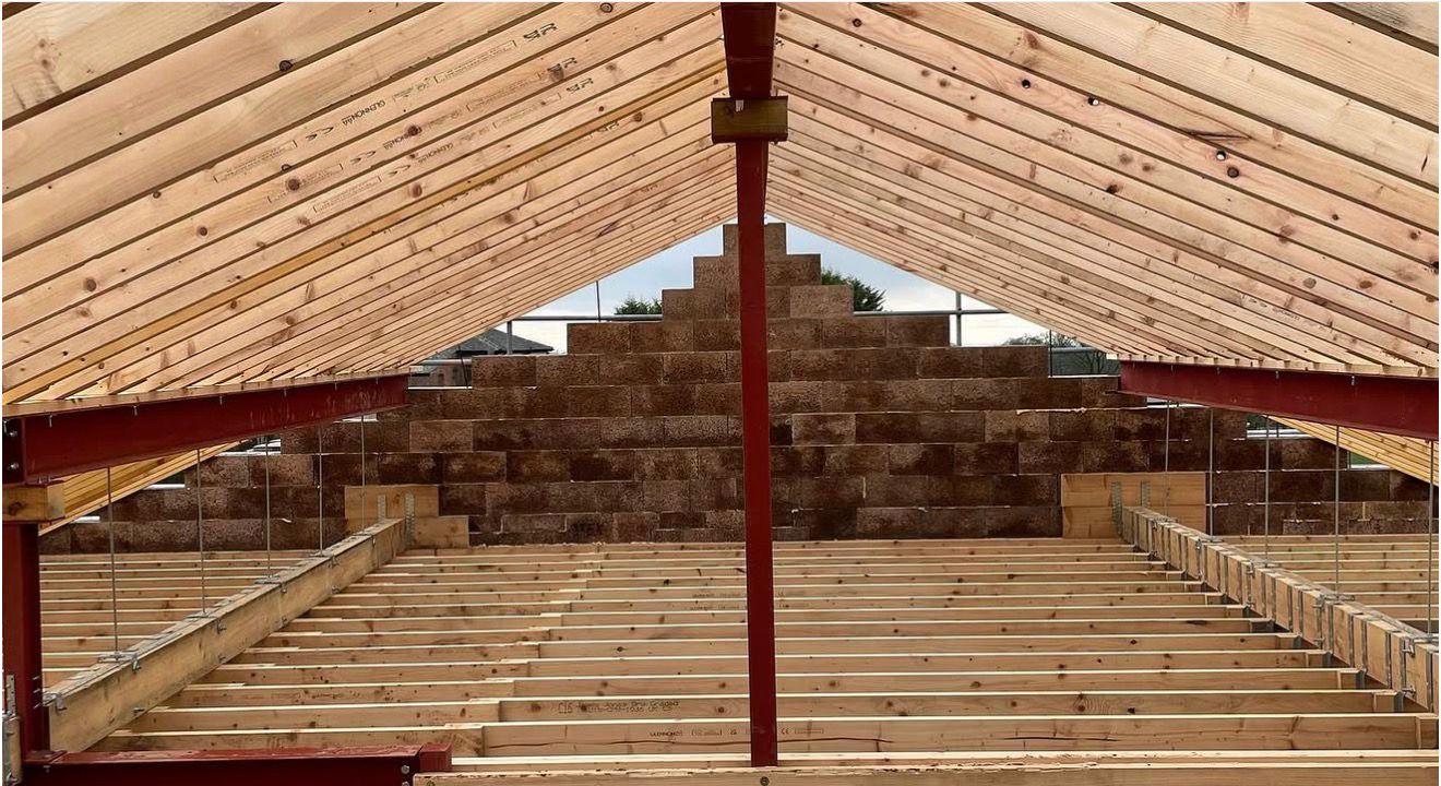 Structural roof carpentry from above on a new-build