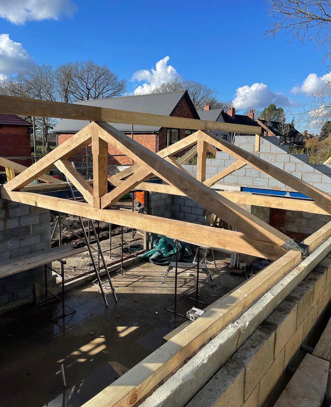 Trussed roof structural carpentry build in progress