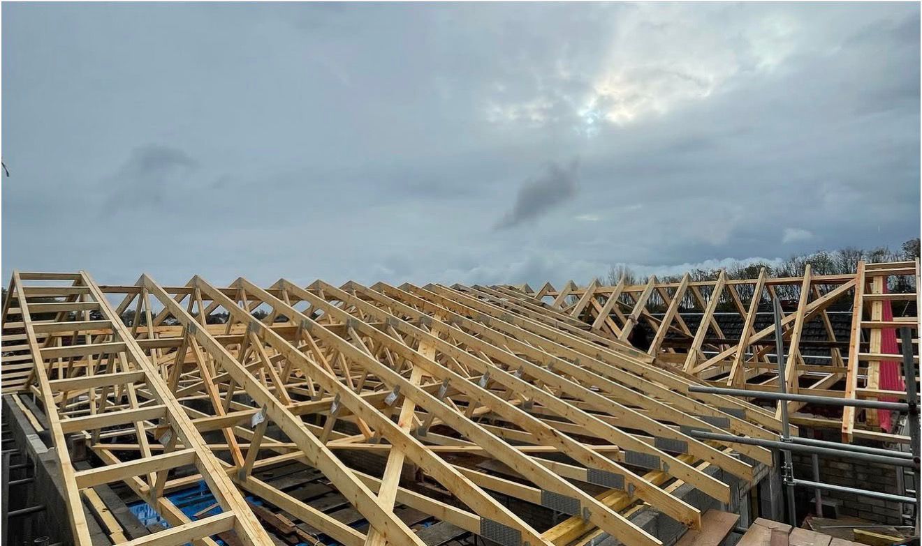 Traditional trussed roof structural carpentry on site